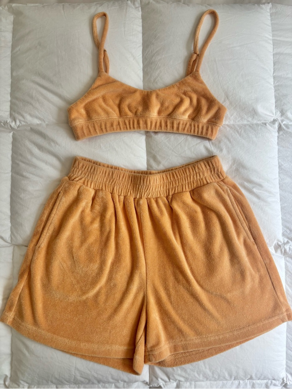 Crescent Terry Crop Bralette & Shorts Set in Peach